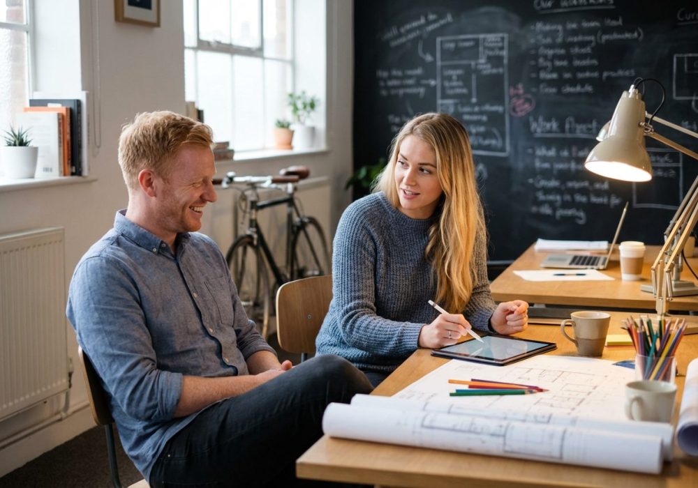 Werkgever en medewerker bespreken werkplekaanpassing