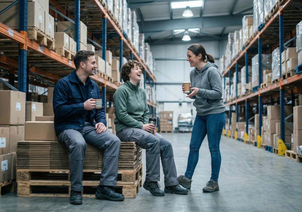 Arbeidsdeskundige bezoekt bedrijf voor overleg met medewerkers